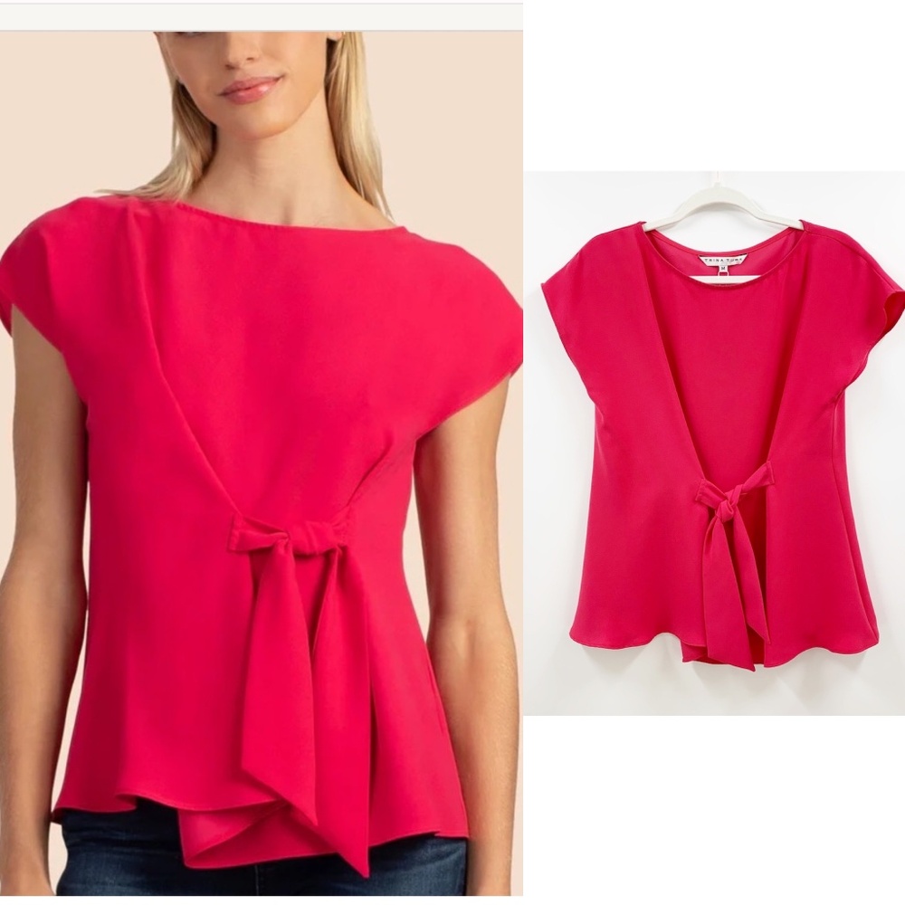 Trina Turk Noble Top Tie Front Cap Sleeve Pink Sz M NEW with Tag